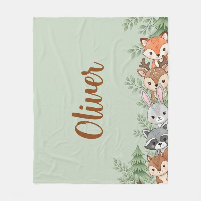 Charming Woodland Animals Fleece Blanket (Front)