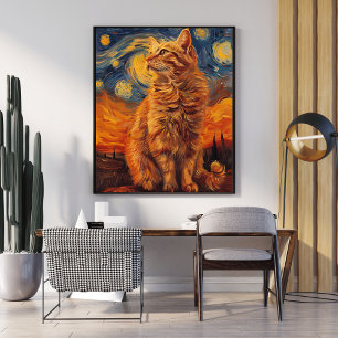 Charming Yellow Cat Poster Adorable Feline Drawing