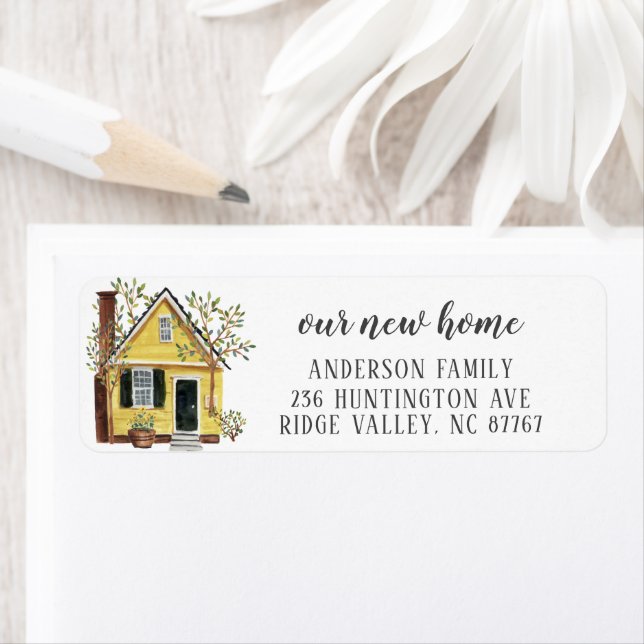 Charming Yellow House New Home Address Label (Insitu)