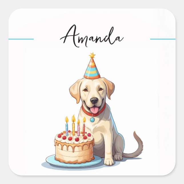 Charming Yellow Labrador Retriever Birthday Square Sticker (Front)