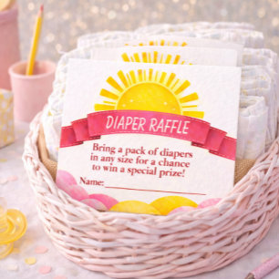 Charming Yellow Sunrise Baby Shower Diapper Raffle Enclosure Card