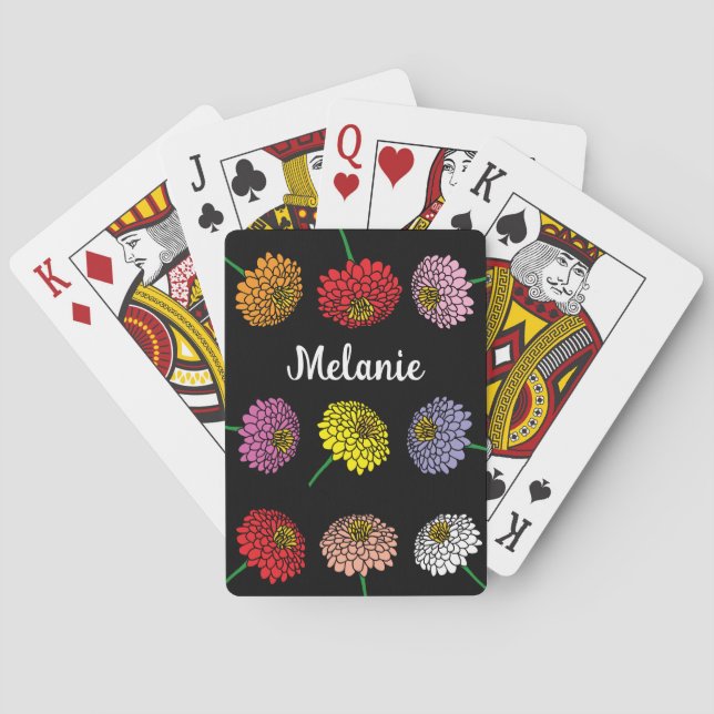 Charming Zinnia flower sketch custom playing cards (Back)