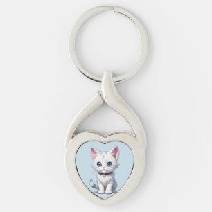 Charmingly White Cat Design Key Ring