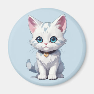 Charmingly White Cat Design Magnet