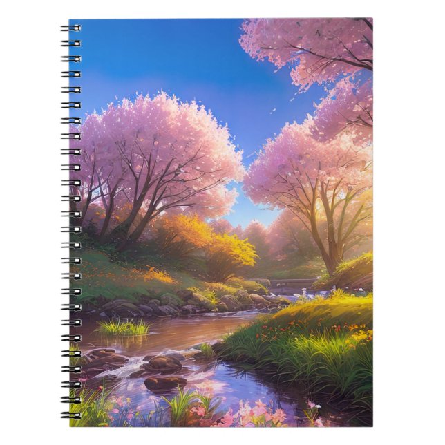 Charms of Sakura Trees by the Graceful Stream Notebook (Front)