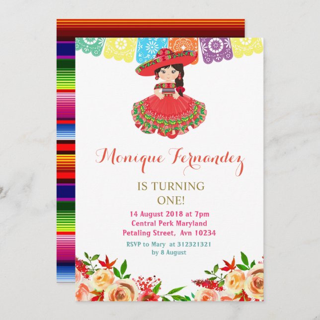 Charra Mexican Birthday Invitation Girl (Front/Back)