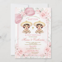 Charra Twin Girl Pink Floral Baptism 1st Birthday