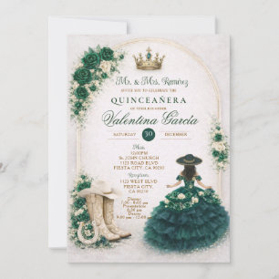 Charra Western Quince Emerald Green Quinceañera Invitation
