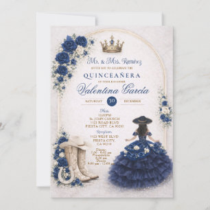 Charra Western Quince Navy Blue Quinceañera Invitation