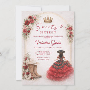 Charra Western Sweet Sixteen Red Roses Birthday  Invitation
