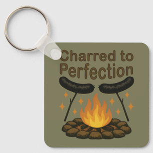 Charred to Perfection Funny Campfire Hot Dog Key Ring