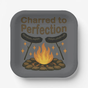 Charred to Perfection Funny Campfire Hot Dog Paper Plate