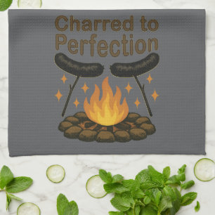Charred to Perfection Funny Campfire Hot Dog Tea Towel