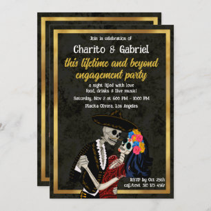 Charro and Catrina Sugar Skulls Dancing Engagement Invitation