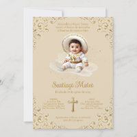 Charro Baptism Invitation – Boy – Tan & Gold