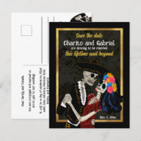 Charro Catrina Sugar Skulls Black Save the Date