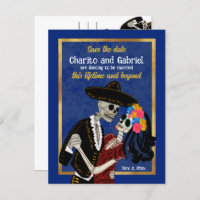 Charro Catrina Sugar Skulls Blue Save the Date