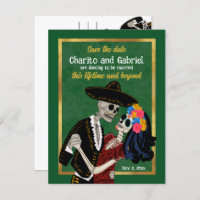 Charro Catrina Sugar Skulls Green Save the Date