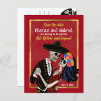 Charro Catrina Sugar Skulls Red Save the Date