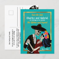 Charro Catrina Sugar Skulls Teal Save the Date