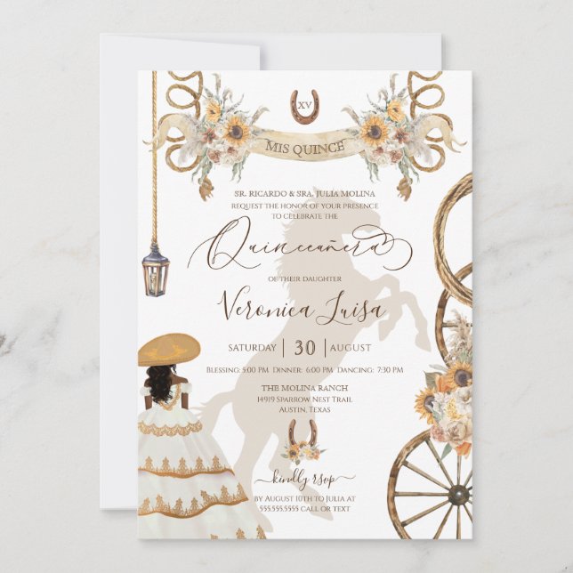 Charro Floral Boho Rustic Country Quinceanera v2 Invitation (Front)