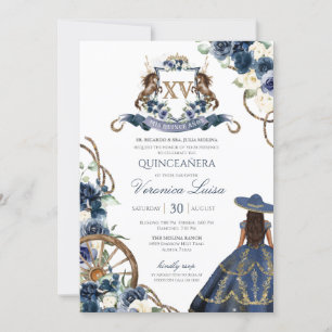 Charro Horse Crest Royal Navy Blue Quinceanera Inv Invitation