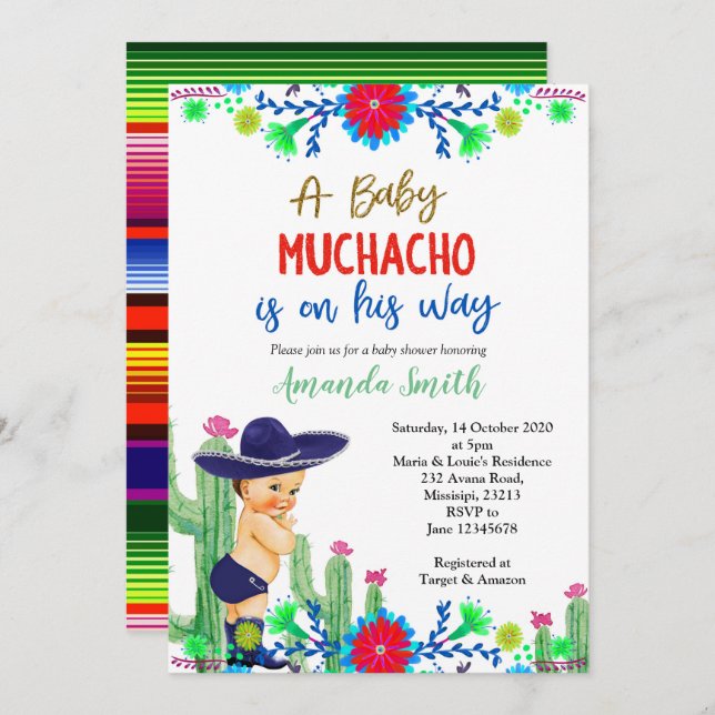 Charro Mexican Boy Baby Shower Invitation (Front/Back)