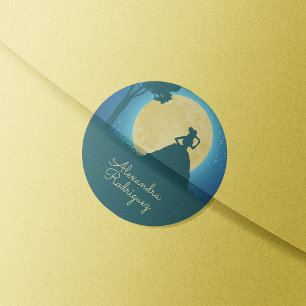 Charro Silhouette with Moon Quinceañera Classic Round Sticker