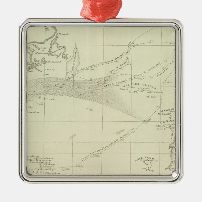 Chart of the Atlantic Ocean Metal Tree Decoration (Front)