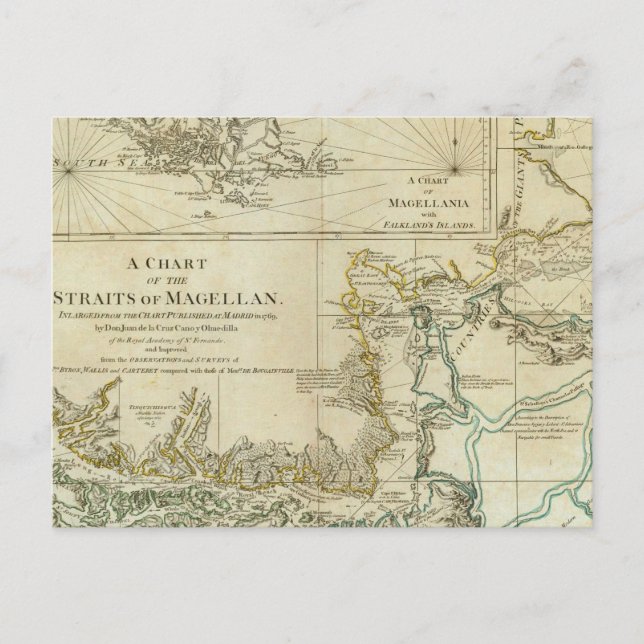Chart Of The Straits Of Magellan Postcard (Front)