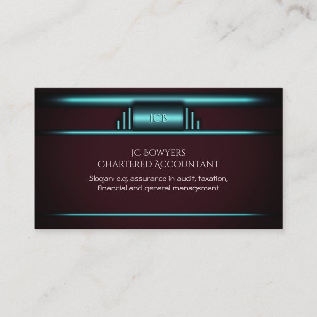 Chartered Accountant - Art Deco Blue on Maroon Business Card (Front)