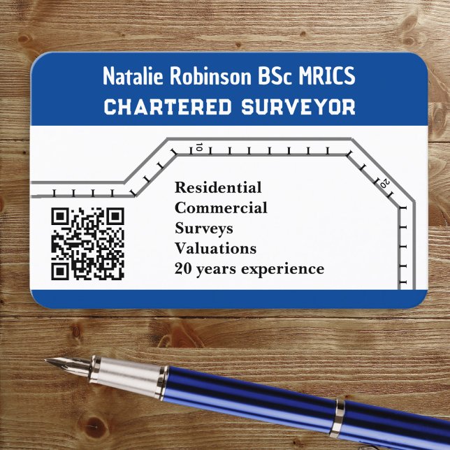 Chartered Surveyor QR Code Modern Template Business Card (A custom business card for a Chartered Surveyor, to customize with your info and URL for the QR code)