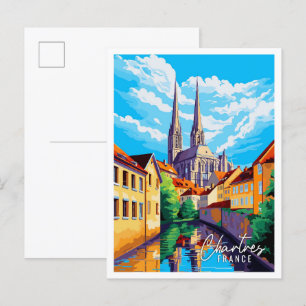Chartres France vintage travel illustration Postcard