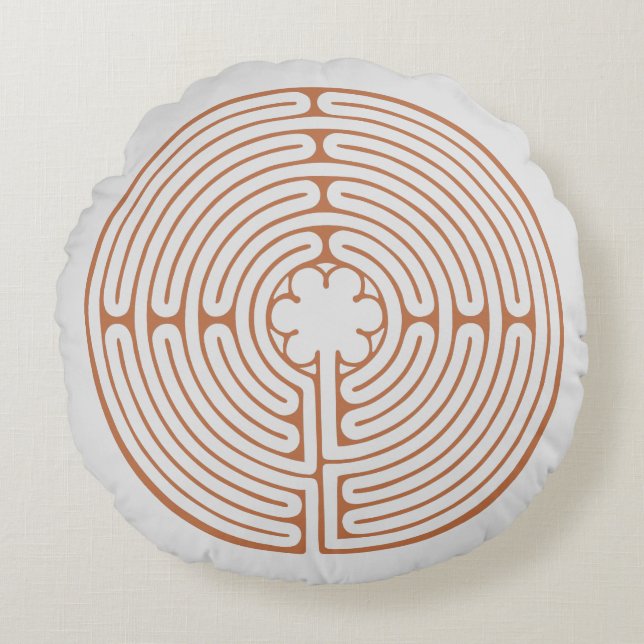 Chartres Labyrinth Brown and Cream Round Cushion (Front)