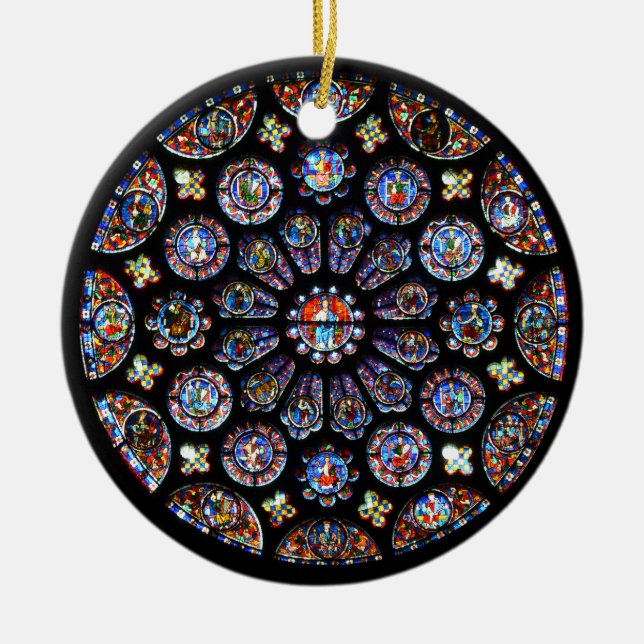 Chartres Rose Window Ceramic Tree Decoration (Front)