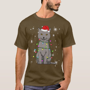Chartreu Cat Christmas Lights Christmas Cat Santa  T-Shirt