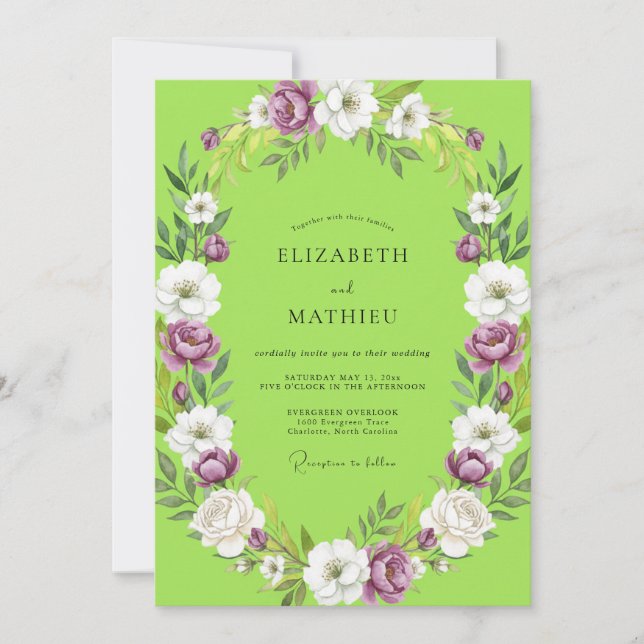 Chartreuse Amethyst Painted Wedding Invitation (Front)