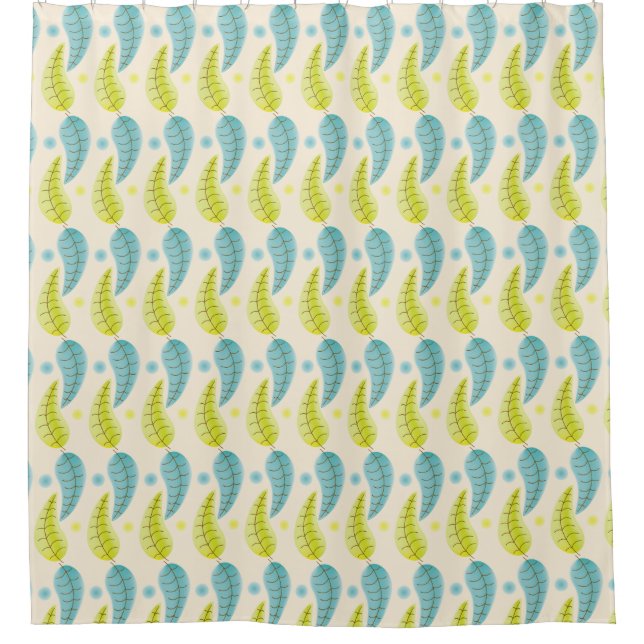 Chartreuse and Aqua leaves shower curtain (Front)