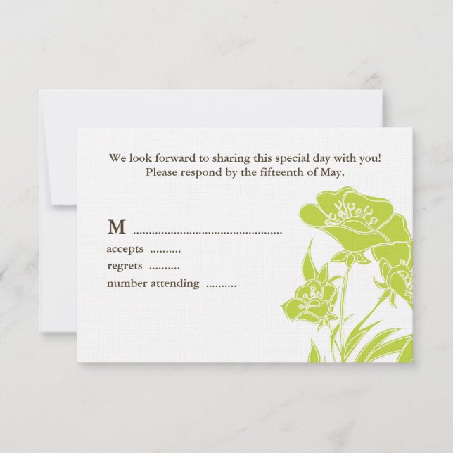 Chartreuse and Brown Floral Wedding Response Card (Front)