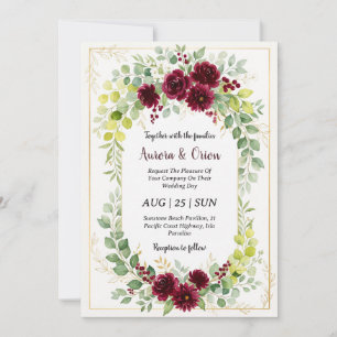 chartreuse and burgundy wedding invitations