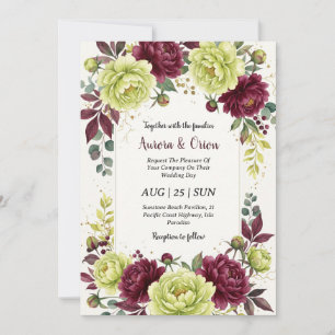 chartreuse and burgundy wedding invitations