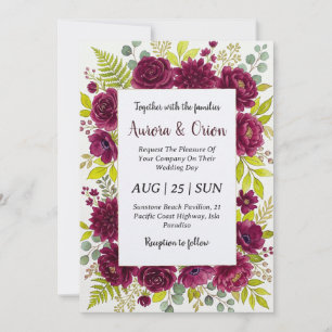 chartreuse and burgundy wedding invitations
