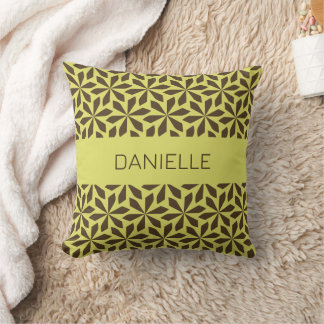 chartreuse and chocolat pattern cushion