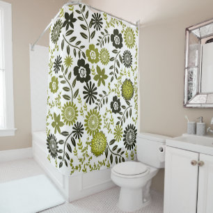 Chartreuse and Dark olive green floral pattern Shower Curtain