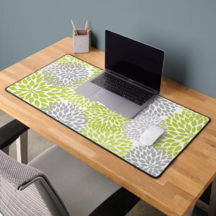 Chartreuse and Gray Dahlia Floral Desk Mat