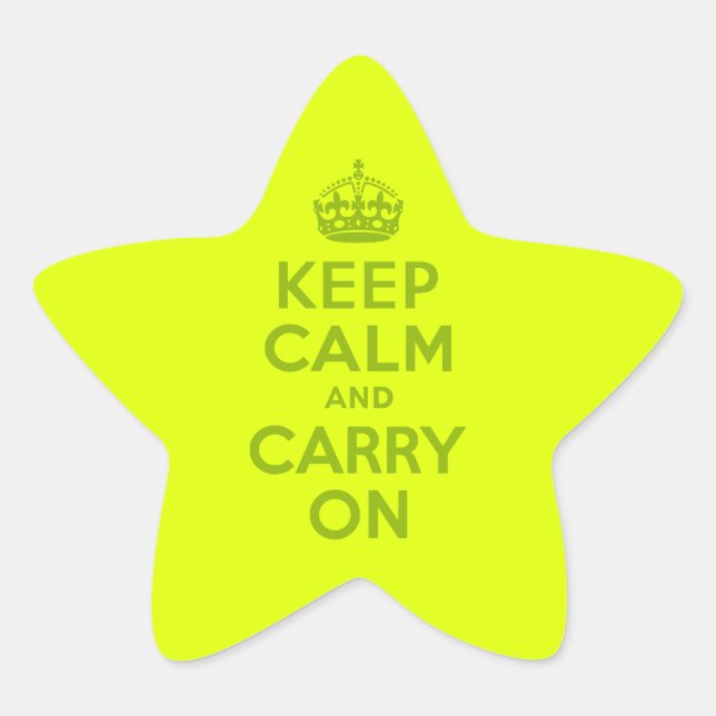 Chartreuse and Green Keep Calm and Carry On Star Sticker (Front)