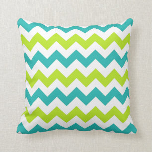 Chartreuse and Teal Chevron Zig Zag Pillow