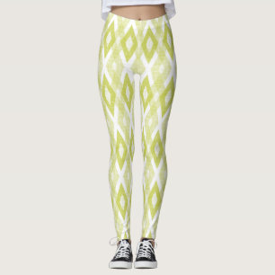 Chartreuse and White Grunge Harlequin Pattern Leggings