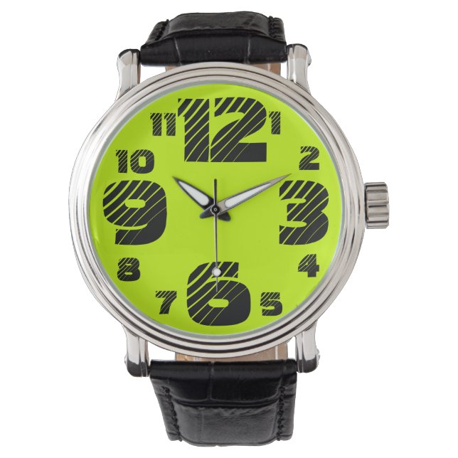 Chartreuse/Black Men's Big Number Watch (Front)
