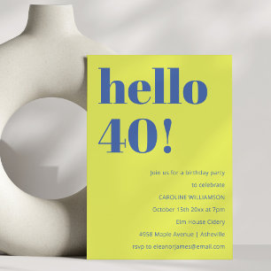 Chartreuse Blue 40th Birthday Party Bold Modern Invitation